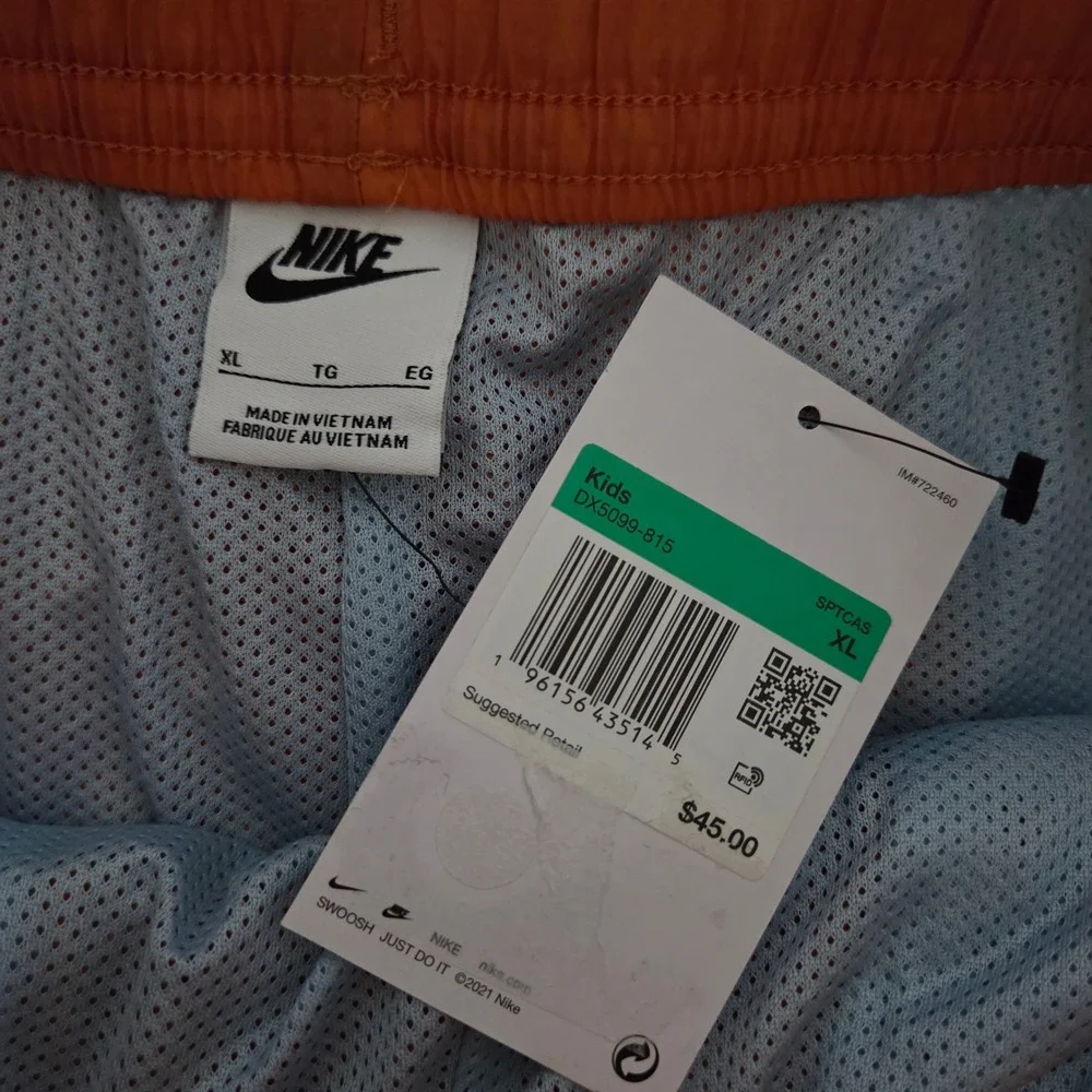 NEW Nike Kids DX5099‎ 815 Orange Blue White Athletic Shorts Size XL